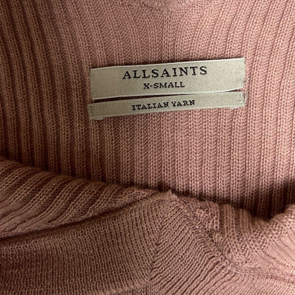 All Saints Keld Olivo Asymmetric V-Neck Ribbed Sweater Pink Size XS - Picture 7 of 12